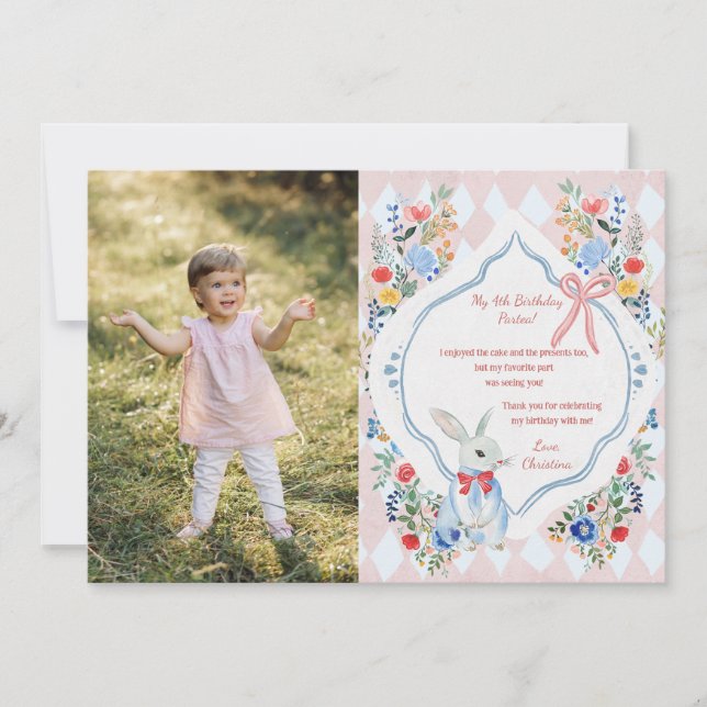 Carte De Remerciements Photo de anniversaire Enchanted Alice au pays des  (Devant)