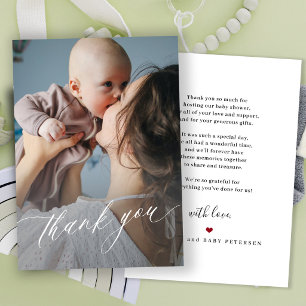 Carte De Remerciements Photo de baby shower avec écriture moderne