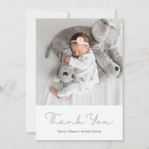 Carte De Remerciements Photo de Baby Shower avec un Ruban Élégant et Neut