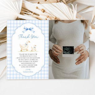 Carte De Remerciements Photo de baby shower Canard à carreaux bleus de l'