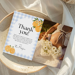 Carte De Remerciements Photo de Baby Shower Citron Vichy Orange