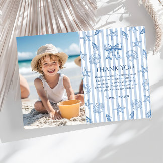 Carte De Remerciements Photo de Baby Shower Coquette Bleue Coquillages