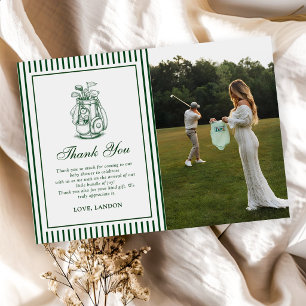Carte De Remerciements Photo de Baby Shower de golf à rayure verte