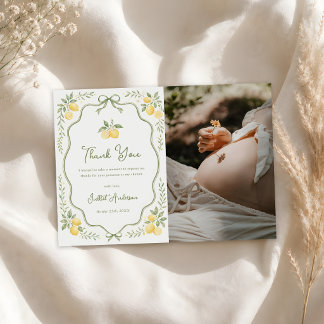 Carte De Remerciements Photo de Baby Shower Floral Citron Citrus