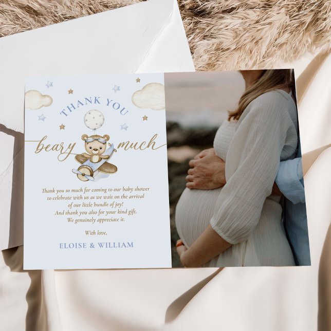 Carte De Remerciements Photo de Baby Shower Teddy Bear Balloon Boy (Créateur téléchargé)
