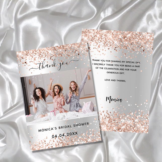 Carte De Remerciements Photo de bapteme de mariage rose argent (Créateur téléchargé)