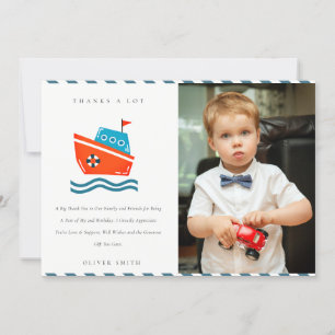 Carte De Remerciements Photo de bateau nautique pour enfants mignons pour