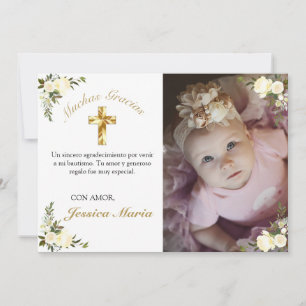 Carte De Remerciements Photo De Bautismo De Cruz De Oro Gracias Florales