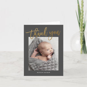 Carte De Remerciements Photo de bébé avec calligraphie dorée moderne