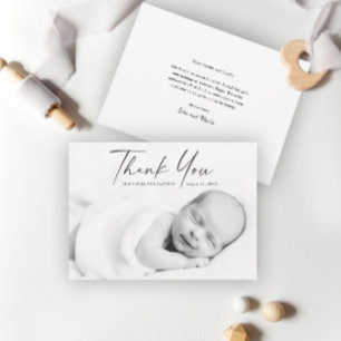 Carte De Remerciements Photo de bébé avec écriture moderne 