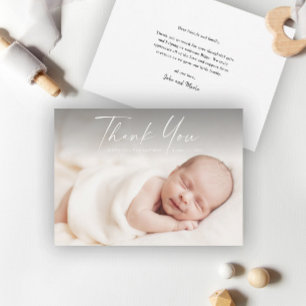 Carte De Remerciements Photo de bébé avec écriture moderne