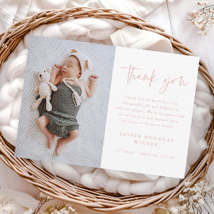 Carte De Remerciements Photo de bébé avec écriture simple