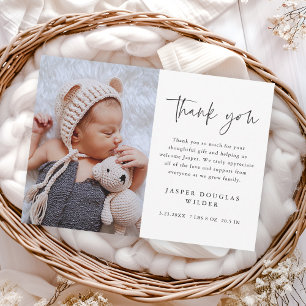 Carte De Remerciements Photo de bébé avec écriture simple
