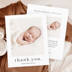 Carte De Remerciements Photo de bébé avec un nom moderne 2