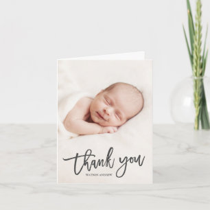 Carte De Remerciements Photo de bébé en calligraphie moderne