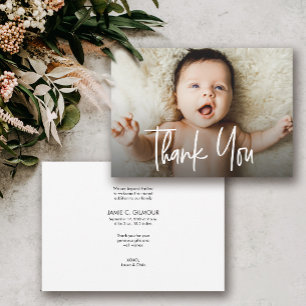 Carte De Remerciements Photo de bébé Moderne calligraphie remerciements d