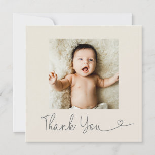 Carte De Remerciements Photo de bébé Moderne Cœur Baby shower beige