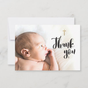 Carte De Remerciements Photo de bébé personnalisée moderne Boy Croix d'or