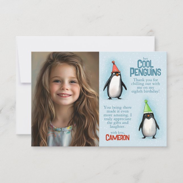 Carte De Remerciements Photo de Cool Penguins célébrant l'anniversaire d' (Devant)