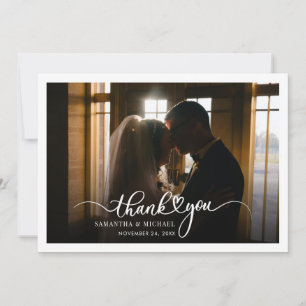 Carte De Remerciements Photo de couple de mariage écriture moderne manusc