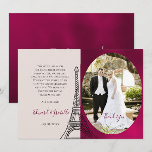 Carte De Remerciements Photo de couple romantique Burgundy & rose Tour Ei