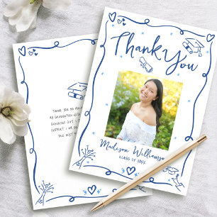 Carte De Remerciements Photo de doodles dessinés à la main en bleu pour d