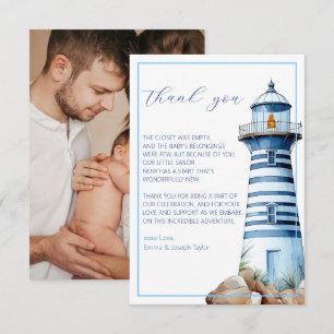 Carte De Remerciements Photo de douche de phare nautique bleu