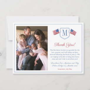 Carte De Remerciements Photo de famille avec armoiries rouge blanc bleu p