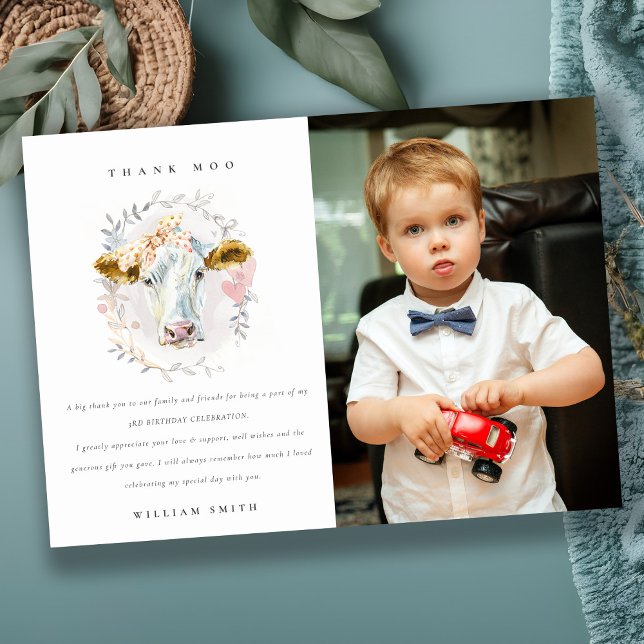 Carte De Remerciements Photo de ferme de vache sacrée mignonne pour anniv (Créateur téléchargé)