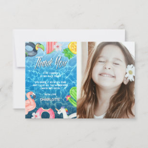 Carte De Remerciements Photo de fête d'anniversaire à la piscine pour s'a