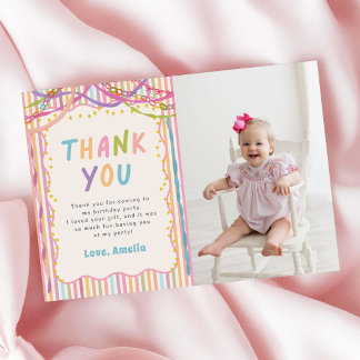 Carte De Remerciements Photo de fête d'anniversaire de fille fantaisiste