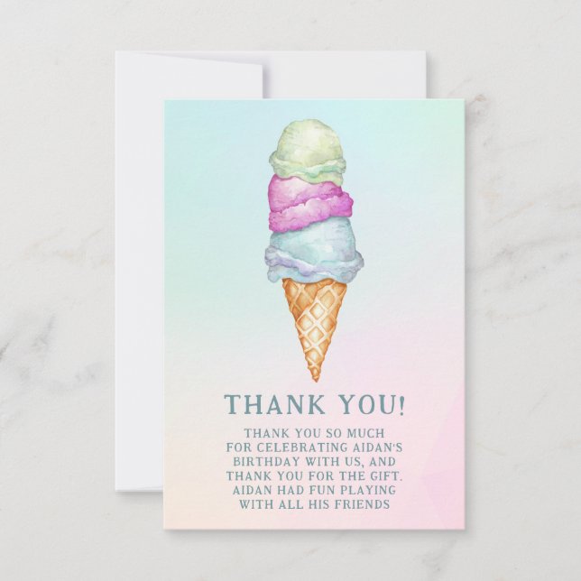 Carte De Remerciements Photo de fête d'anniversaire de glace d'été amusan (Devant)