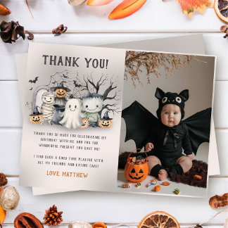 Carte De Remerciements Photo de fête d'anniversaire d'Halloween pour enfa