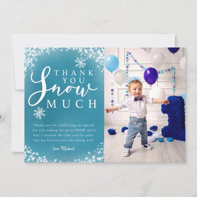 Carte De Remerciements Photo de fête d'anniversaire d'hiver pour garçon (Devant)