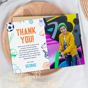 Carte De Remerciements Photo de fête d'anniversaire moderne pour garçons