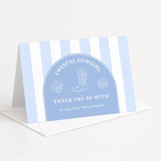 Carte De Remerciements Photo de fête de bachelorite Classy Coastal Cowgir (Modern arch blue and white Coastal Cowgirl bachelorette party thank you cards)