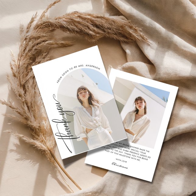 Carte De Remerciements Photo de Fête des mariées de style Mariage noir et (Créateur téléchargé)