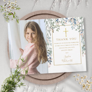 Carte De Remerciements Photo de feuillage floral pour la première communi