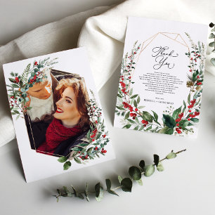 Carte De Remerciements Photo de feuillage hivernal chic avec des baies ro