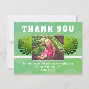 Carte De Remerciements Photo de fille à l'aquarelle de feuille tropicale 