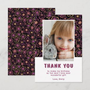 Carte De Remerciements Photo de Fille d'Anniversaire avec Motif Floral