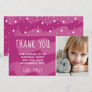 Carte De Remerciements Photo de fille étoile à l'aquarelle rose mignonne