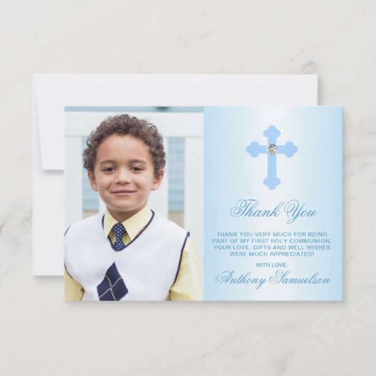 Carte De Remerciements Photo De Garcon Bleu De Confirmation De Communion Zazzle Fr