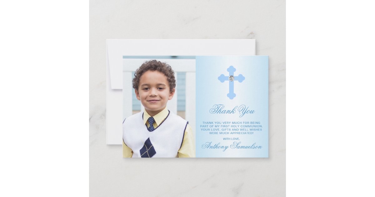 Carte De Remerciements Photo De Garcon Bleu De Confirmation De Communion Zazzle Fr