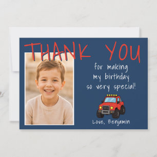 Carte De Remerciements Photo de garçon d'anniversaire de camion monstre r