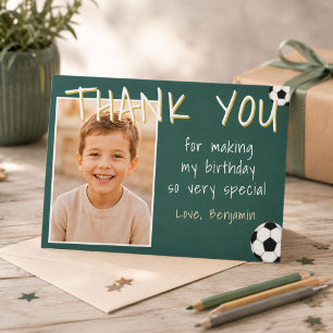 Carte De Remerciements Photo de garçon d'anniversaire de football