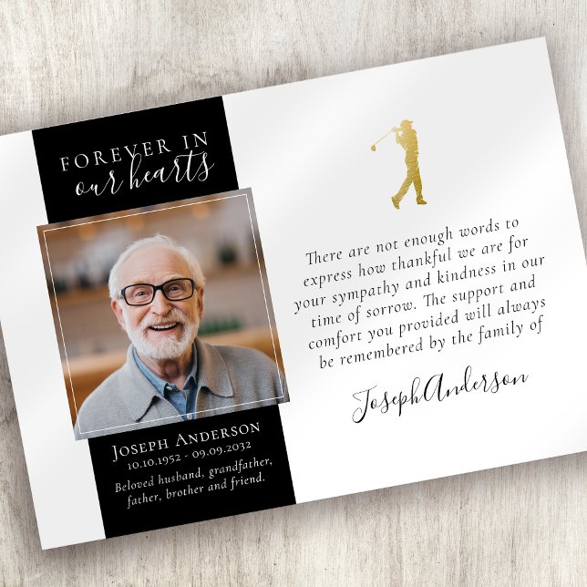 Carte De Remerciements Photo de golfeur d'or Sympathie Funérailles (Créateur téléchargé)