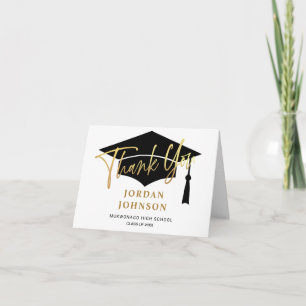 Carte De Remerciements PHOTO DE GRADUATION Golden Simple Minimalist