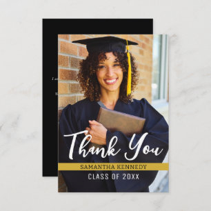 Carte De Remerciements Photo de graduation moderne Black and Gold 2025