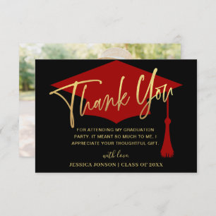 Carte De Remerciements Photo de Graduation Rouge minimaliste moderne